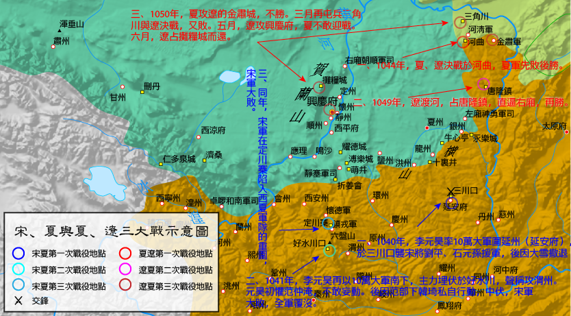 宋、夏、辽边境战争示意图